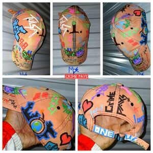 Hand painted CRIME PAYS Strapback Hat